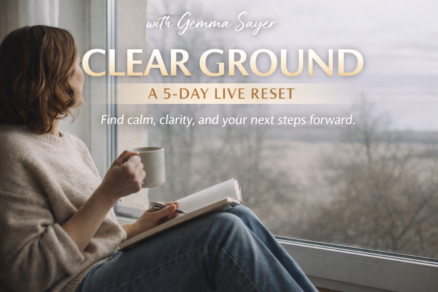 Elegant gradient cover in deep teal and warm sand tones for the 5-Day Reset Challenge by LYL Life Coaching. Features soft serif typography, a circular heart logo representing The Reset Circle, and the tagline ‘Find your calm again